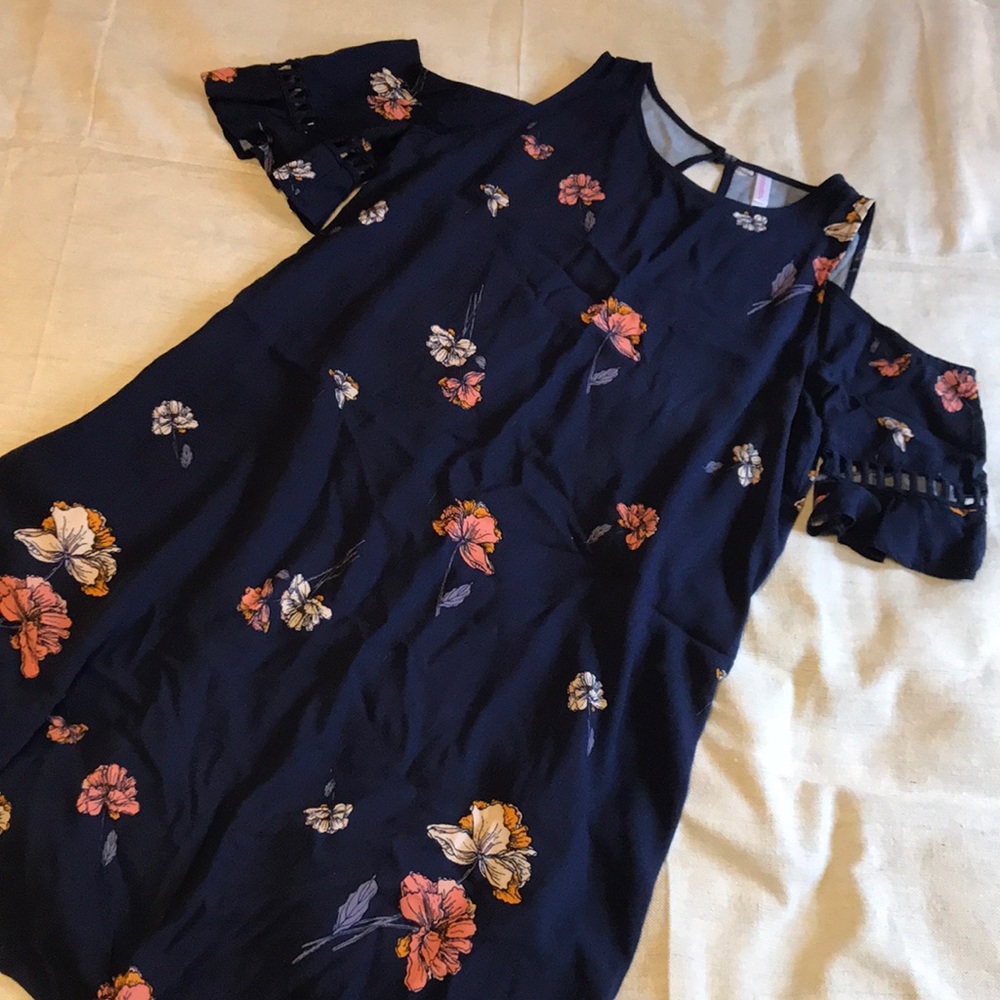 Navy blue floral off shoulder dress